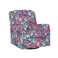 Evie Multi-Navy Botanical Floral Print Swivel Arm Chair by Handy Living