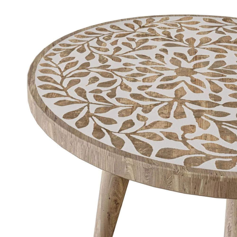 Icaria 17.75 in. W Natural Hand Painted Boho-Inspired Stylized Leaves 19.75 in. H Round Wood End Table by Handy Living 7 Icaria 17.75 in. W Natural Hand Painted Boho-Inspired Stylized Leaves 19.75 in. H Round Wood End Table by Handy Living - Image 7