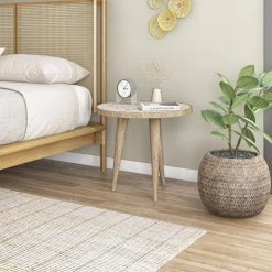 Icaria 17.75 in. W Natural Hand Painted Boho-Inspired Stylized Leaves 19.75 in. H Round Wood End Table by Handy Living 21 Icaria 17.75 in. W Natural Hand Painted Boho-Inspired Stylized Leaves 19.75 in. H Round Wood End Table by Handy Living -Jennifer Taylor Home Store natural hand painted boho inspired stylized leaves handy living end side tables a186506 31 1000