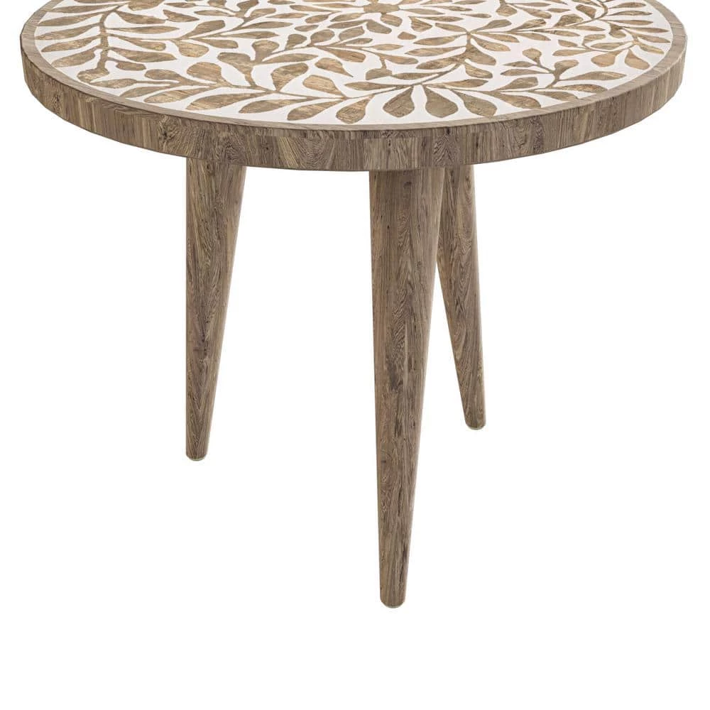 Icaria 17.75 in. W Natural Hand Painted Boho-Inspired Stylized Leaves 19.75 in. H Round Wood End Table by Handy Living 8 Icaria 17.75 in. W Natural Hand Painted Boho-Inspired Stylized Leaves 19.75 in. H Round Wood End Table by Handy Living - Image 8