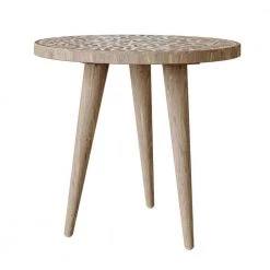 Icaria 17.75 in. W Natural Hand Painted Boho-Inspired Stylized Leaves 19.75 in. H Round Wood End Table by Handy Living