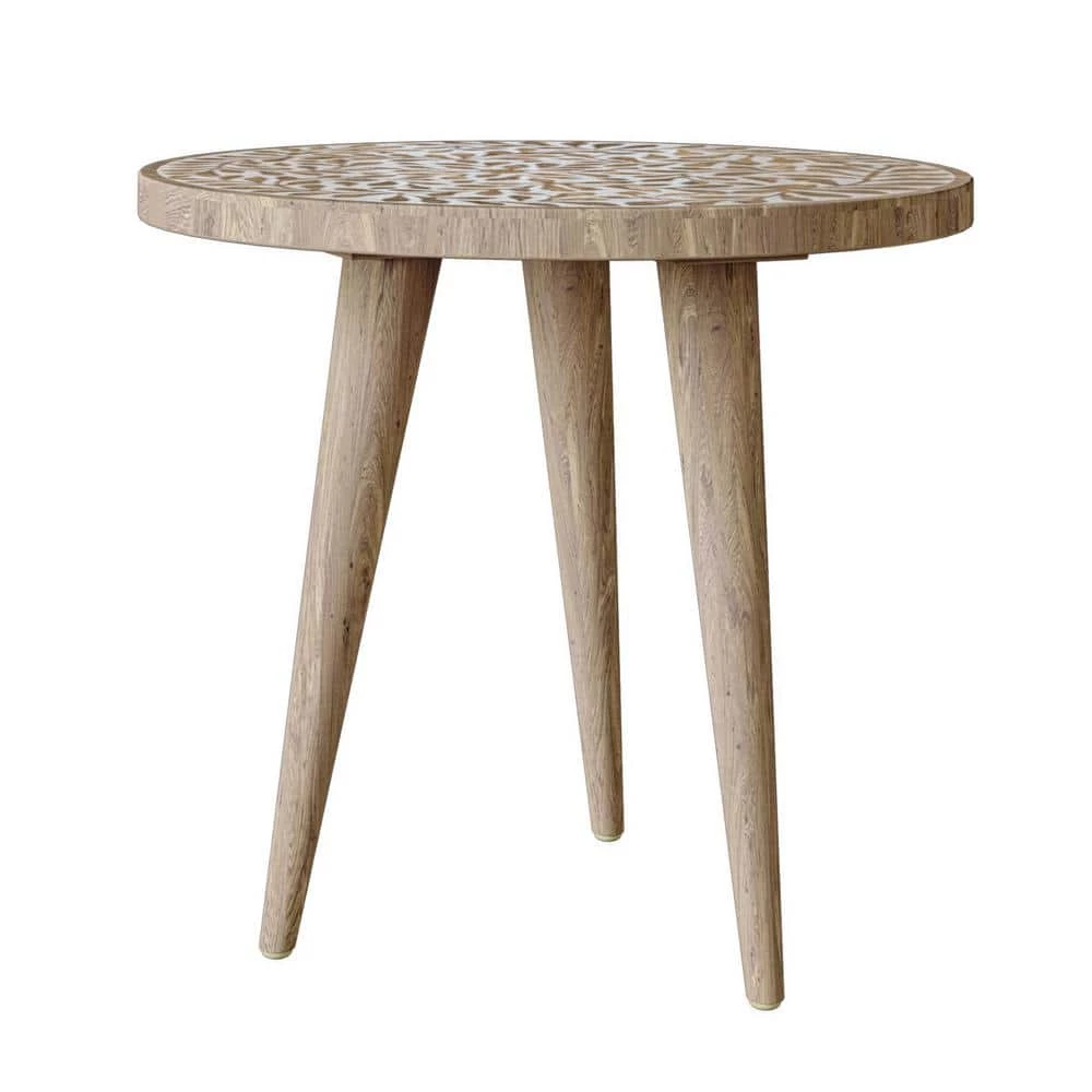 Icaria 17.75 in. W Natural Hand Painted Boho-Inspired Stylized Leaves 19.75 in. H Round Wood End Table by Handy Living 1 Icaria 17.75 in. W Natural Hand Painted Boho-Inspired Stylized Leaves 19.75 in. H Round Wood End Table by Handy Living