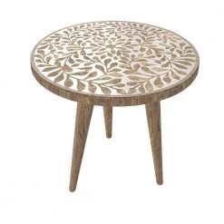 Icaria 17.75 in. W Natural Hand Painted Boho-Inspired Stylized Leaves 19.75 in. H Round Wood End Table by Handy Living 20 Icaria 17.75 in. W Natural Hand Painted Boho-Inspired Stylized Leaves 19.75 in. H Round Wood End Table by Handy Living -Jennifer Taylor Home Store natural hand painted boho inspired stylized leaves handy living end side tables a186506 76 1000