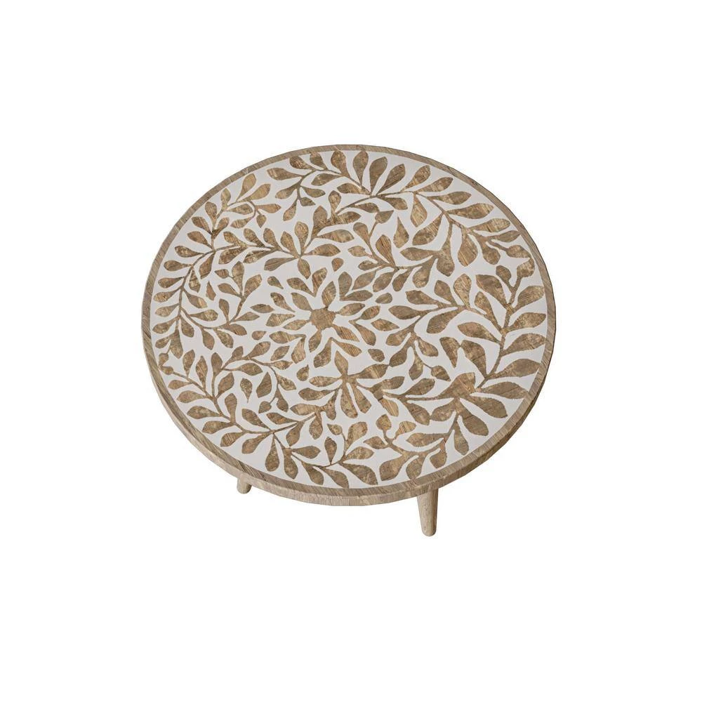 Icaria 17.75 in. W Natural Hand Painted Boho-Inspired Stylized Leaves 19.75 in. H Round Wood End Table by Handy Living 3 Icaria 17.75 in. W Natural Hand Painted Boho-Inspired Stylized Leaves 19.75 in. H Round Wood End Table by Handy Living - Image 3