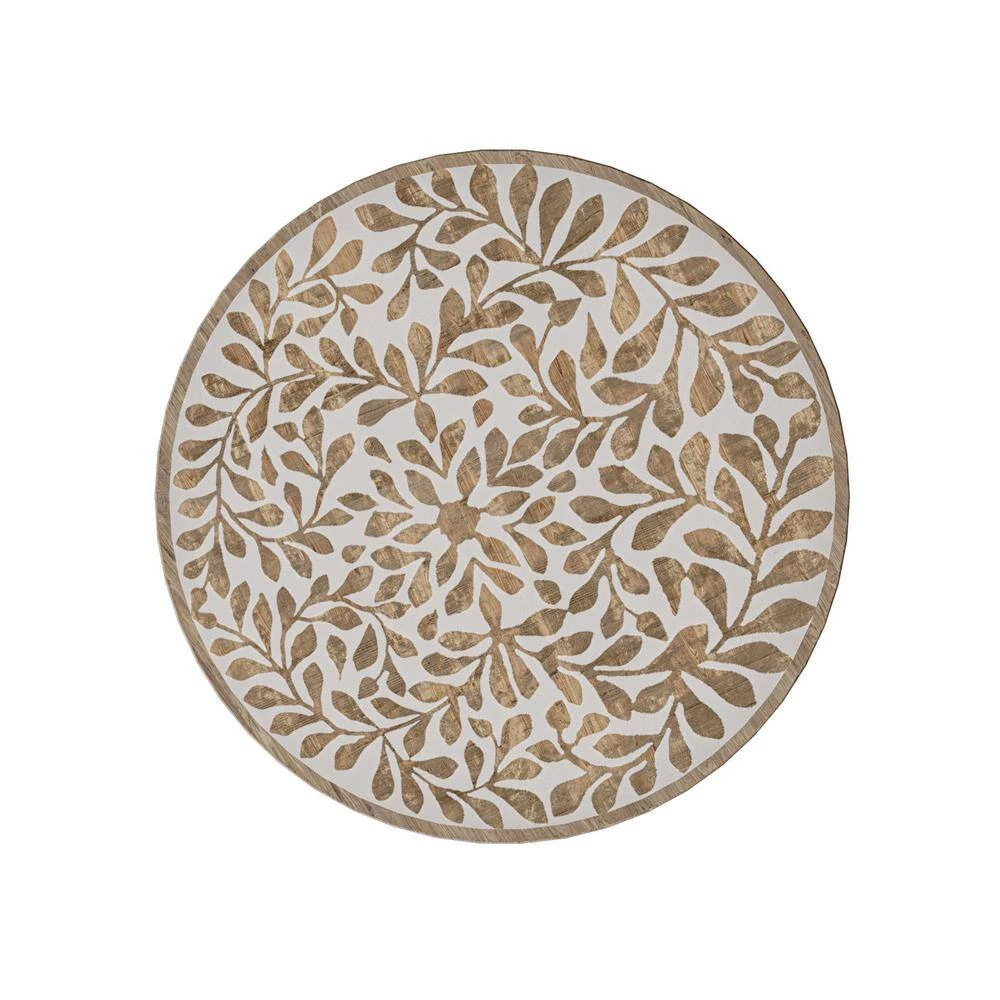 Icaria 17.75 in. W Natural Hand Painted Boho-Inspired Stylized Leaves 19.75 in. H Round Wood End Table by Handy Living 9 Icaria 17.75 in. W Natural Hand Painted Boho-Inspired Stylized Leaves 19.75 in. H Round Wood End Table by Handy Living - Image 9