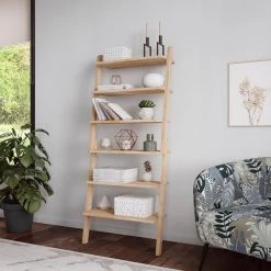 Freemont 59.4 in. Natural Solid Wood 6 -Shelf Convertible Open Leaner Bookcase by Handy Living -Jennifer Taylor Home Store natural handy living bookcases bookshelves a178273 31 1000