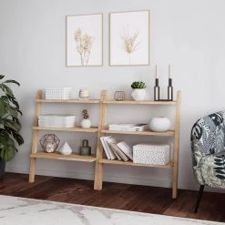Freemont 59.4 in. Natural Solid Wood 6 -Shelf Convertible Open Leaner Bookcase by Handy Living -Jennifer Taylor Home Store natural handy living bookcases bookshelves a178273 4f 1000