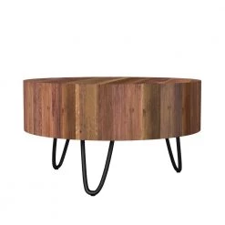 Noleta 32 in. W Natural 18 in. H Round Old Reclaimed Wood Cocktail Table with Black Iron Hairpin Legs by Handy Living -Jennifer Taylor Home Store natural handy living coffee tables a186568 1f 1000