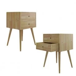 Freemont 17.72 in. Solid Wood End Tables with Drawers in Natural (Set of 2) by Handy Living