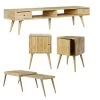 Freemont 4-piece Natural Solid Wood Table Set with 2-Storage End Tables, Nesting Cocktail Table and TV Stand by Handy Living