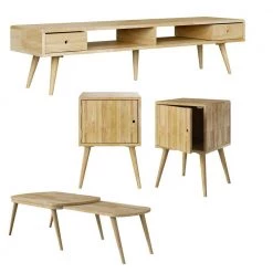 Freemont 4-piece Natural Solid Wood Table Set with 2-Storage End Tables, Nesting Cocktail Table and TV Stand by Handy Living
