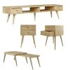 Freemont 4-piece Natural Solid Wood Table Set with Nesting Cocktail Table, 2-End Tables with Drawers and TV Stand by Handy Living