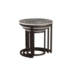 Pascoe 18 in. W Natural 18 in. H Round Wood Eclectic Hand-Carved Nesting End Tables with Oiled-Bronze Bases (Set of 3) by Handy Living -Jennifer Taylor Home Store natural handy living nesting tables a193603 1f 1000