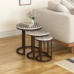 Pascoe 18 in. W Natural 18 in. H Round Wood Eclectic Hand-Carved Nesting End Tables with Oiled-Bronze Bases (Set of 3) by Handy Living -Jennifer Taylor Home Store natural handy living nesting tables a193603 31 1000