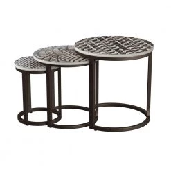 Pascoe 18 in. W Natural 18 in. H Round Wood Eclectic Hand-Carved Nesting End Tables with Oiled-Bronze Bases (Set of 3) by Handy Living -Jennifer Taylor Home Store natural handy living nesting tables a193603 4f 1000