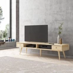 Freemont 59 in. Natural Wood TV Stand with 2-Drawer Fits TVs Up to 55 in. by Handy Living 11 Freemont 59 in. Natural Wood TV Stand with 2-Drawer Fits TVs Up to 55 in. by Handy Living -Jennifer Taylor Home Store natural handy living tv stands a149181 31 1000