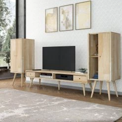 Freemont 59.06 in. Natural Solid Wood TV Stand and Tall Chests with Doors Fits TVs Up to 58 in. by Handy Living 13 Freemont 59.06 in. Natural Solid Wood TV Stand and Tall Chests with Doors Fits TVs Up to 58 in. by Handy Living -Jennifer Taylor Home Store natural handy living tv stands a171595 31 1000