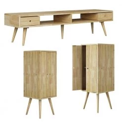 Freemont 59.06 in. Natural Solid Wood TV Stand and Tall Chests with Doors Fits TVs Up to 58 in. by Handy Living