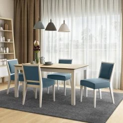 Wesley 5-Piece Smart Top Dining Table & Upholstered Armless Dining Chairs in Denim Blue Fine Polyester by Handy Living -Jennifer Taylor Home Store natural top white leg table with dimensional denim blue fabric chairs handy living dining room sets a143929 31 1000