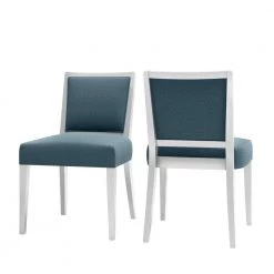 Wesley 5-Piece Smart Top Dining Table & Upholstered Armless Dining Chairs in Denim Blue Fine Polyester by Handy Living -Jennifer Taylor Home Store natural top white leg table with dimensional denim blue fabric chairs handy living dining room sets a143929 c3 1000