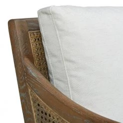 Ontario 24.5 in. Natural White Linen Oak and Rattan Upholstered Accent Arm Chair by Jennifer Taylor -Jennifer Taylor Home Store natural white linen jennifer taylor accent chairs 60440 mlw my 1f 1000