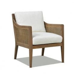 Ontario 24.5 in. Natural White Linen Oak and Rattan Upholstered Accent Arm Chair by Jennifer Taylor