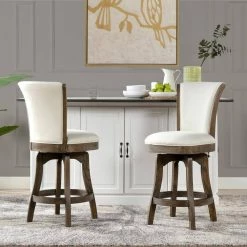 Henry 27 in. Armless Swivel Counter Height Bar Stool, Natural White Linen by Jennifer Taylor -Jennifer Taylor Home Store natural white linen jennifer taylor bar stools 81042 mlw 31 1000