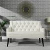 Stella 53.5 in. Natural White Tufted Settee Nailhead Accent Trim by Jennifer Taylor