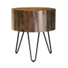 Noleta 20 in. W Natural with Multi-Color Wash 22 in. H Round Old Reclaimed Wood End Table with Black Iron Hairpin Legs by Handy Living