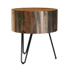 Noleta 20 in. W Natural with Multi-Color Wash 22 in. H Round Old Reclaimed Wood End Table with Black Iron Hairpin Legs by Handy Living -Jennifer Taylor Home Store natural with multi color wash handy living end side tables a186551 c3 1000
