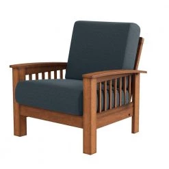 Buena Vista Navy Blue Linen-Like Fabric Mission Style Arm Chair with Exposed Wood Frame in Cherry by Handy Living -Jennifer Taylor Home Store navy blue handy living accent chairs a193240 4f 1000