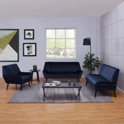 Omundson 3-Piece Navy Blue Velvet Mid Century Modern Sofa, Loveseat and Chair Set by Handy Living -Jennifer Taylor Home Store navy blue handy living living room sets a162630 c3 1000