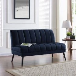 Omundson 56.1 in. Navy Blue Polyester 2-Seater Armless Loveseat with Wood Legs by Handy Living -Jennifer Taylor Home Store navy blue handy living loveseats a162623 31 1000