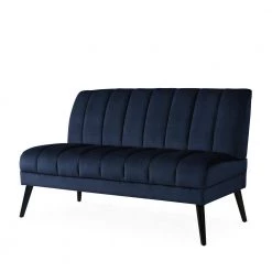 Omundson 56.1 in. Navy Blue Polyester 2-Seater Armless Loveseat with Wood Legs by Handy Living -Jennifer Taylor Home Store navy blue handy living loveseats a162623 40 1000