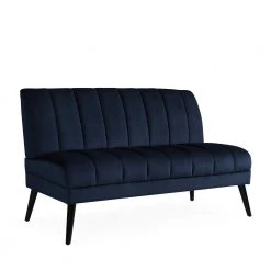 Omundson 56.1 in. Navy Blue Polyester 2-Seater Armless Loveseat with Wood Legs by Handy Living