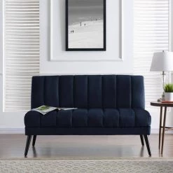 Omundson 56.1 in. Navy Blue Polyester 2-Seater Armless Loveseat with Wood Legs by Handy Living -Jennifer Taylor Home Store navy blue handy living loveseats a162623 c3 1000