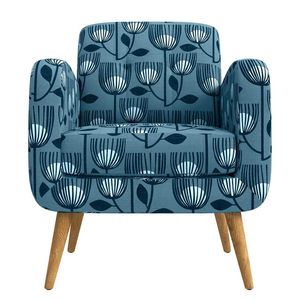 Kingston Blue Modern Tulip Print Mid Century Modern Arm Chair by Handy Living 1 Kingston Blue Modern Tulip Print Mid Century Modern Arm Chair by Handy Living