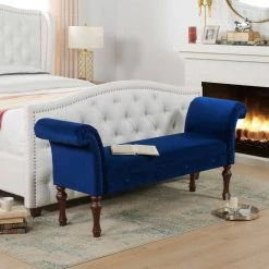 Elise Navy Blue Roll Arm Entryway Bench by Jennifer Taylor