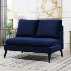 Vera 48.5 in. Navy Blue Velvet Upholstered Mid-Century Modern Settee by Jennifer Taylor -Jennifer Taylor Home Store navy blue velvet jennifer taylor loveseats 61130 859 31 1000