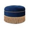 Yolanda Navy Blue Velvet Round Accent Ottoman with Gold Trim by Jennifer Taylor
