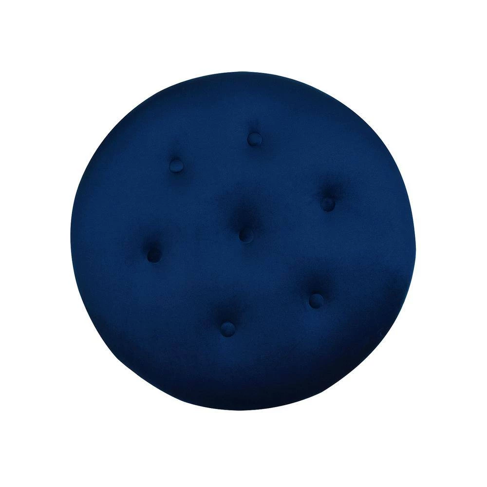 Yolanda Navy Blue Velvet Round Accent Ottoman with Gold Trim by Jennifer Taylor 3 Yolanda Navy Blue Velvet Round Accent Ottoman with Gold Trim by Jennifer Taylor - Image 3