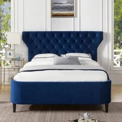 Robyn Navy Blue Velvet Queen Tufted Curved Back Headboard Panel Bed Set by Jennifer Taylor 19 Robyn Navy Blue Velvet Queen Tufted Curved Back Headboard Panel Bed Set by Jennifer Taylor -Jennifer Taylor Home Store navy blue velvet jennifer taylor panel beds 50380 3 859 2 31 1000