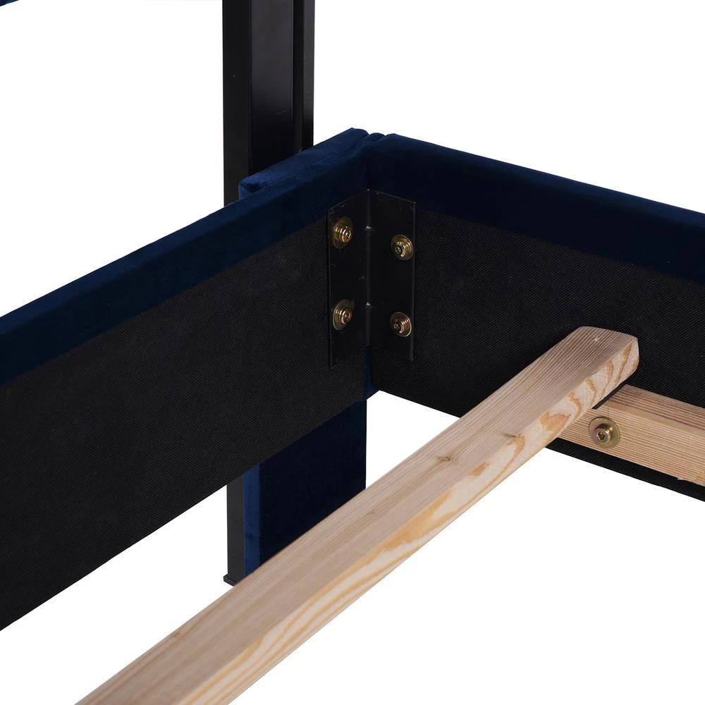 Robyn Navy Blue Velvet Queen Tufted Curved Back Headboard Panel Bed Set by Jennifer Taylor 6 Robyn Navy Blue Velvet Queen Tufted Curved Back Headboard Panel Bed Set by Jennifer Taylor - Image 6