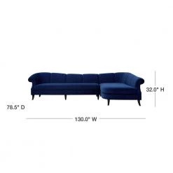 Victoria Navy Blue Channel Tufted-Velvet 4-Seater L-Shaped Right-Facing Sectional Sofa with Wood Legs by Jennifer Taylor -Jennifer Taylor Home Store navy blue velvet jennifer taylor sectional sofas 66060 r 859 40 1000