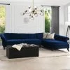 Victoria Navy Blue Channel Tufted-Velvet 4-Seater L-Shaped Right-Facing Sectional Sofa with Wood Legs by Jennifer Taylor