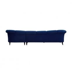 Victoria Navy Blue Channel Tufted-Velvet 4-Seater L-Shaped Right-Facing Sectional Sofa with Wood Legs by Jennifer Taylor -Jennifer Taylor Home Store navy blue velvet jennifer taylor sectional sofas 66060 r 859 66 1000