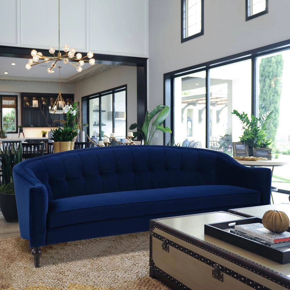 Stewart 87.5 in. Navy Blue Velvet 3-Seater Curved Camelback Sofa with Round Arms by Jennifer Taylor 11 Stewart 87.5 in. Navy Blue Velvet 3-Seater Curved Camelback Sofa with Round Arms by Jennifer Taylor - Image 11