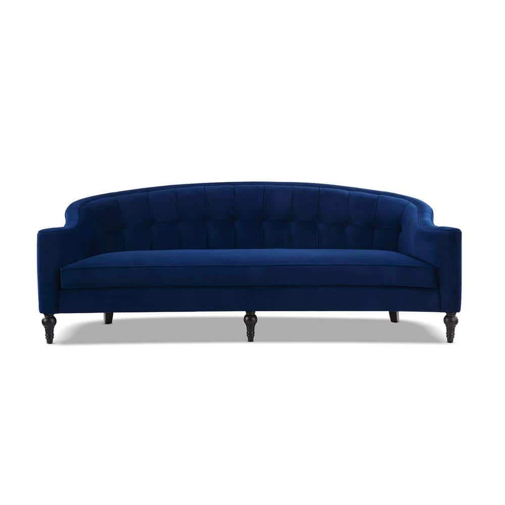 Stewart 87.5 in. Navy Blue Velvet 3-Seater Curved Camelback Sofa with Round Arms by Jennifer Taylor 1 Stewart 87.5 in. Navy Blue Velvet 3-Seater Curved Camelback Sofa with Round Arms by Jennifer Taylor