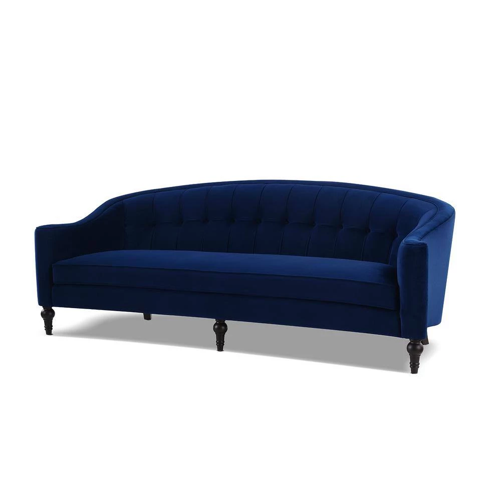 Stewart 87.5 in. Navy Blue Velvet 3-Seater Curved Camelback Sofa with Round Arms by Jennifer Taylor 2 Stewart 87.5 in. Navy Blue Velvet 3-Seater Curved Camelback Sofa with Round Arms by Jennifer Taylor - Image 2