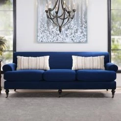 Alana 88 in. W Lawson Recessed Arm Sofa Metal Casters, Navy Blue Velvet by Jennifer Taylor -Jennifer Taylor Home Store navy blue velvet jennifer taylor sofas couches hd859 3 63360 31 1000